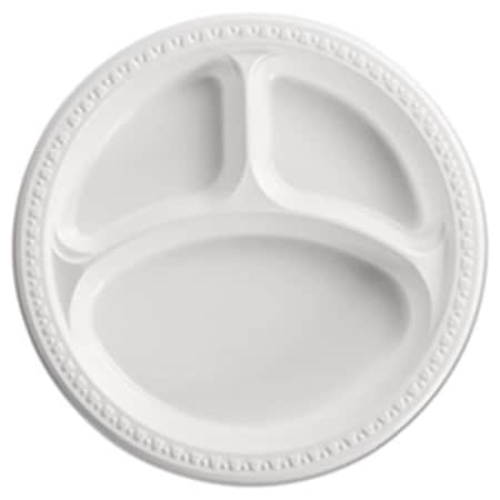 10.25 In. Heavy Weight Plastic 3 Compartment Plates - White, 500PK